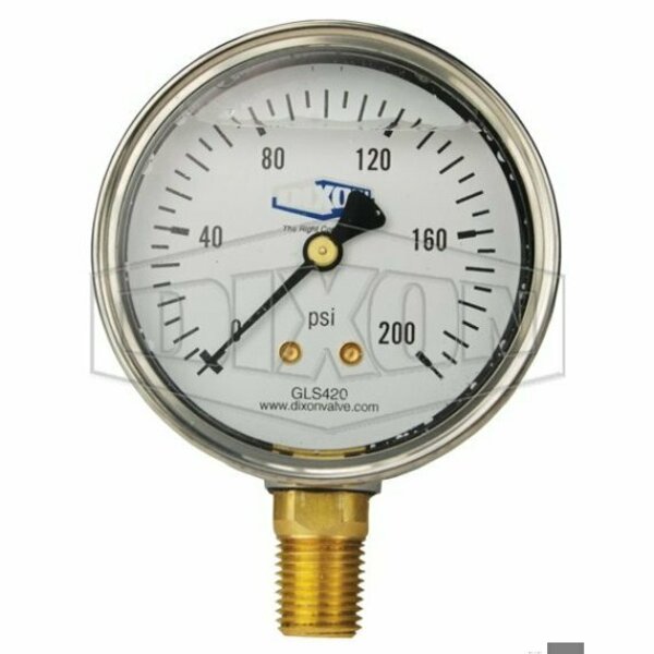 Dixon Gauge, 0 to 30 psi, 1/4 in NPT Connection, 2-1/2 in Dial, +/- 3-2-3 %, Glycerin Liquid Filled GLS405